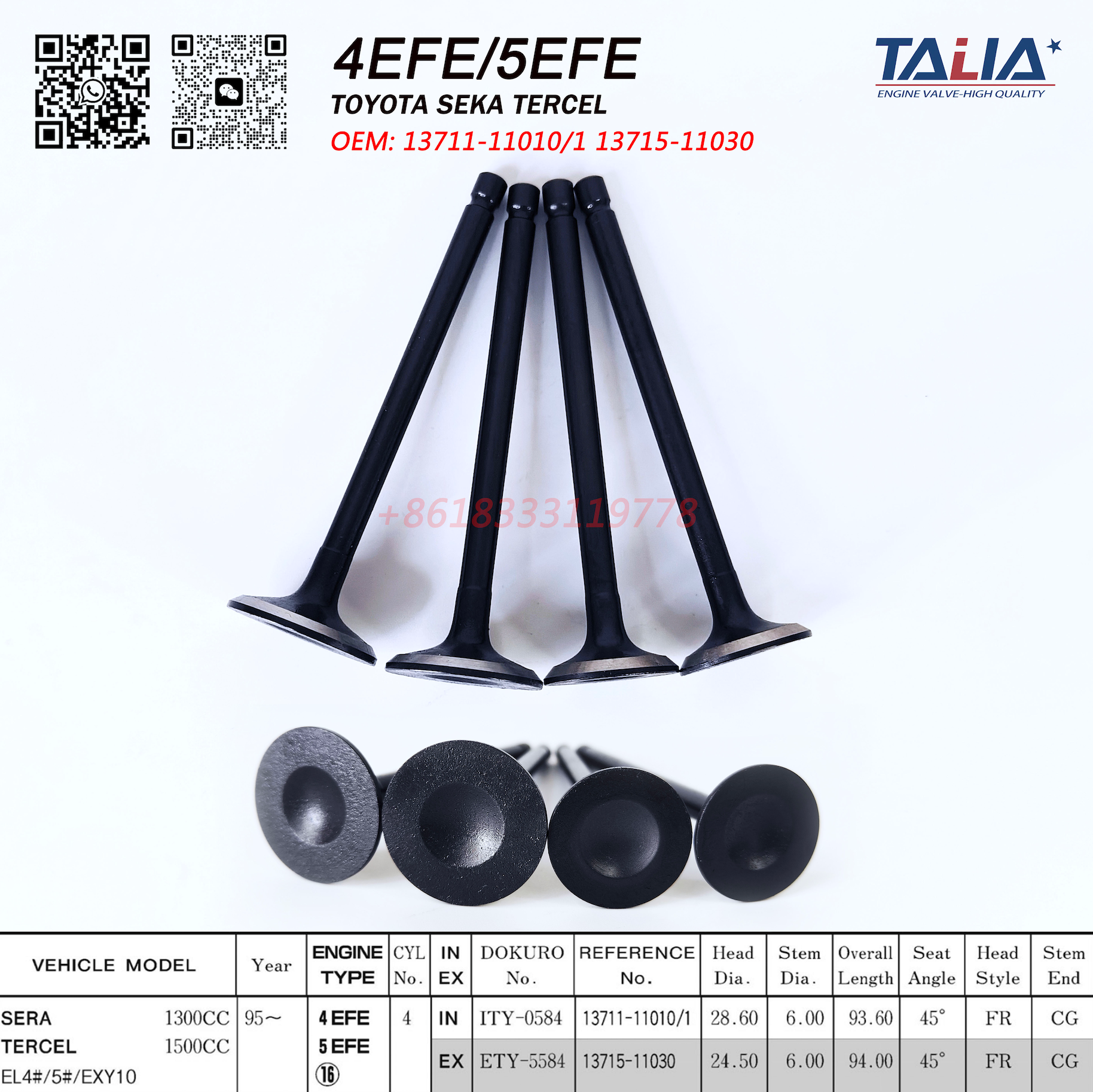 Engine Intake&Exhaust Valve for Toyota 4EFE 5EFE 13711-11010 13715-11030 (16Pcs)